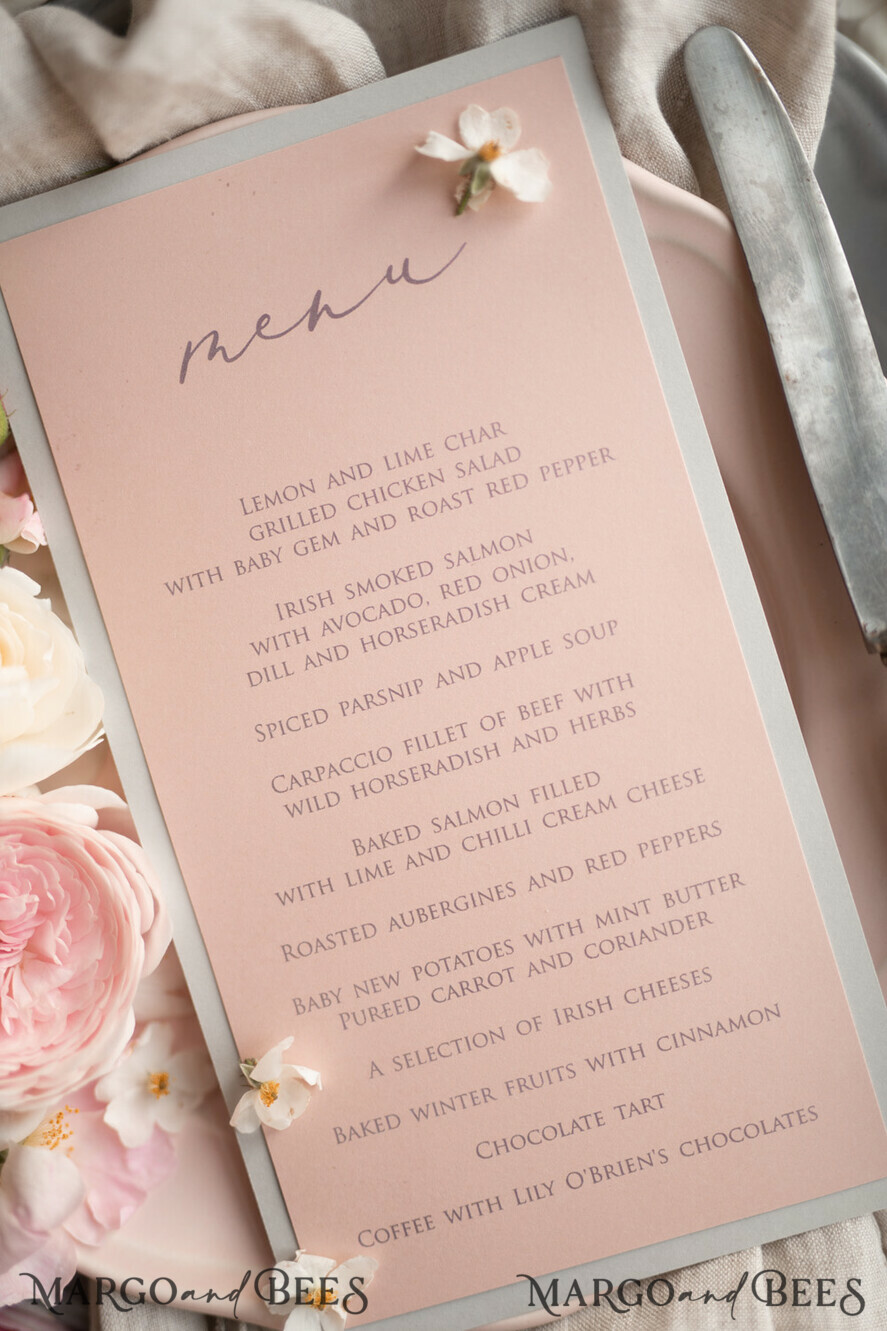 MENU & PROGRAMS rustic Romantic Blush Wedding Menu with Ribbon, Vintage Lace Personalized Menu Cards, Light Grey and Blush Pink Shabby Chic Wedding Menu, Handmade Lace Menu Cards
