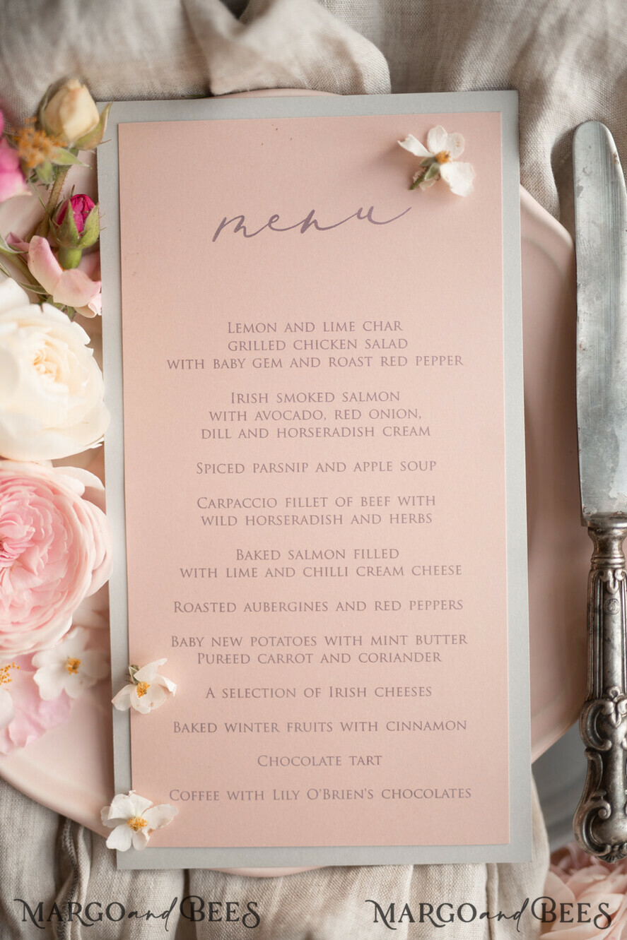 MENU & PROGRAMS rustic Romantic Blush Wedding Menu with Ribbon, Vintage Lace Personalized Menu Cards, Light Grey and Blush Pink Shabby Chic Wedding Menu, Handmade Lace Menu Cards
