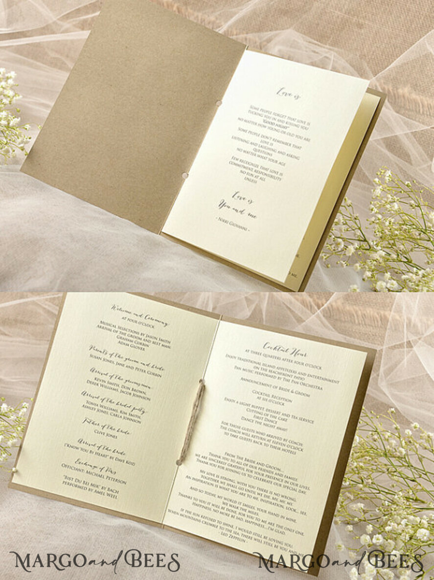 MENU & PROGRAMS rustic Rustic Wedding Program with Burlap, Barn Wedding Program, Eco Romantic Personalized Cards with Twine, Simple Rustic Wedding Program, Elegant Wooden Booklet Ecru Wedding Cards