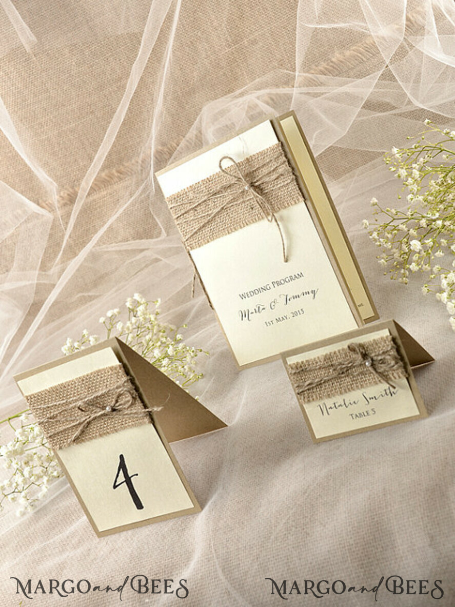 MENU & PROGRAMS rustic Rustic Wedding Program with Burlap, Barn Wedding Program, Eco Romantic Personalized Cards with Twine, Simple Rustic Wedding Program, Elegant Wooden Booklet Ecru Wedding Cards