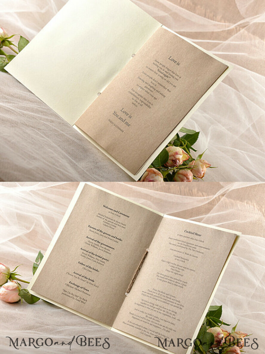 MENU & PROGRAMS rustic Rustic Wedding Program with Burlap, Barn Wedding Program, Eco Romantic Personalized Cards with Twine, Simple Rustic Wedding Program, Elegant Wooden Booklet Ecru Wedding Cards