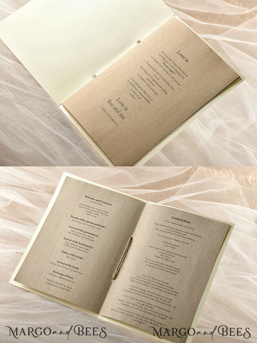 MENU & PROGRAMS rustic Rustic Wedding Program with Lace, Barn Wedding Program, Eco Romantic Personalized Cards with Ribbon, Simple Rustic Wedding Program, Elegant Booklet Ecru Wedding Cards