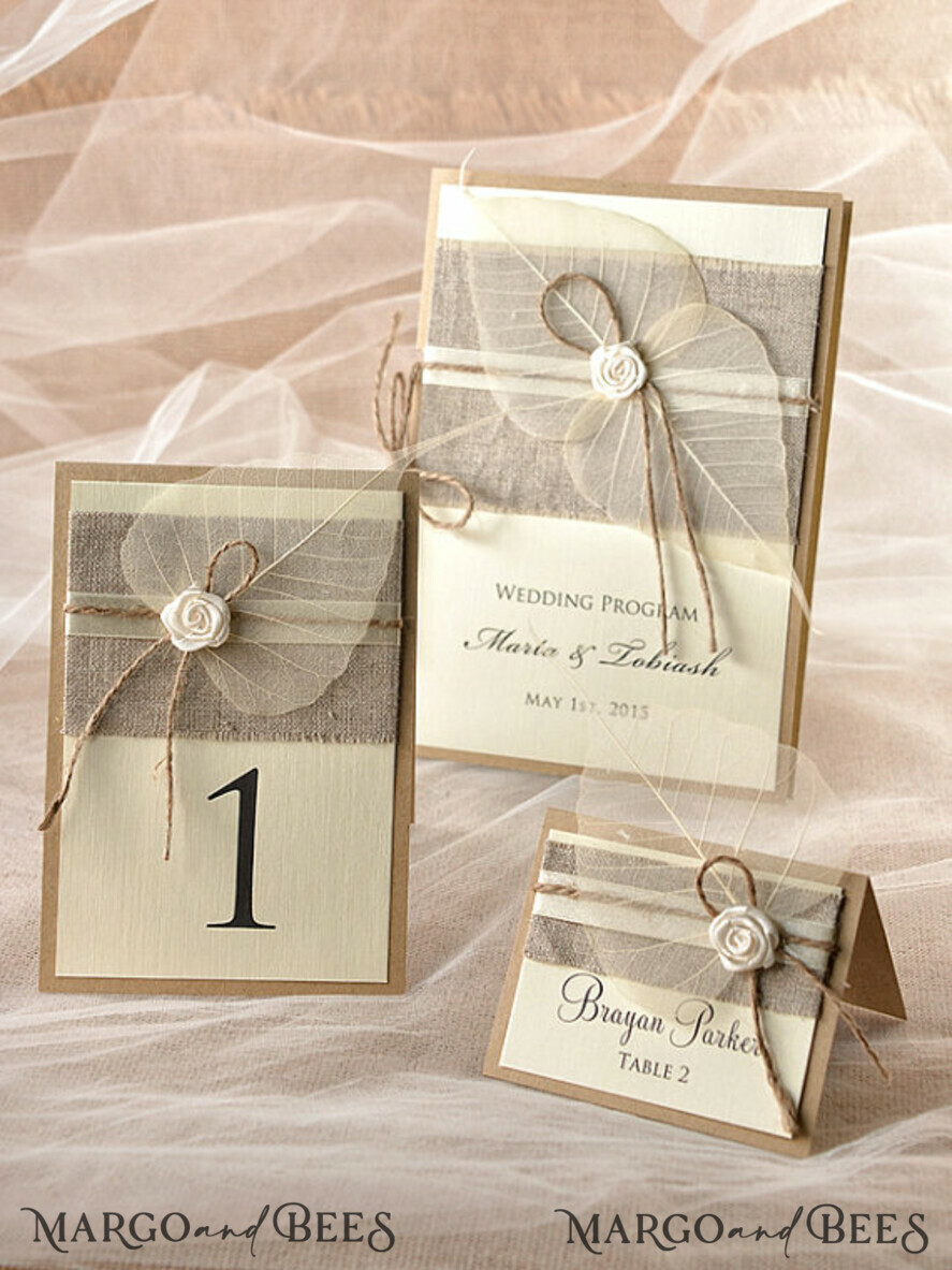 MENU & PROGRAMS rustic Rustic Wedding Program with Burlap, Barn Wedding Program, Eco Romantic Personalized Cards with Flower, Simple Rustic Wedding Program, Elegant Booklet Ecru Wedding Cards