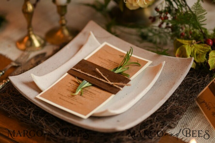 MENU & PROGRAMS rustic Rustic Wedding Menu, Barn Wedding Dinner Menu, Eco Romantic Personalized Cards with Wooden Belly Band And Twine, Kraft Wedding Menu, Simple Rustic Wedding Menu, Elegant Eco Brown Wedding Menu Cards, Boho Minimalist Wedding Menu