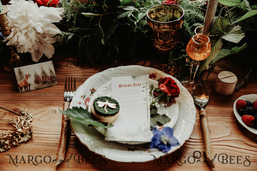 MENU & PROGRAMS rustic Forest Wedding Menu, Watercolor Trees Menu, Mountain Scene Woodland Wedding Menu, Rustic Table Wedding Menu, Forest Green Menu Card, Woodland Wedding Table Decor
