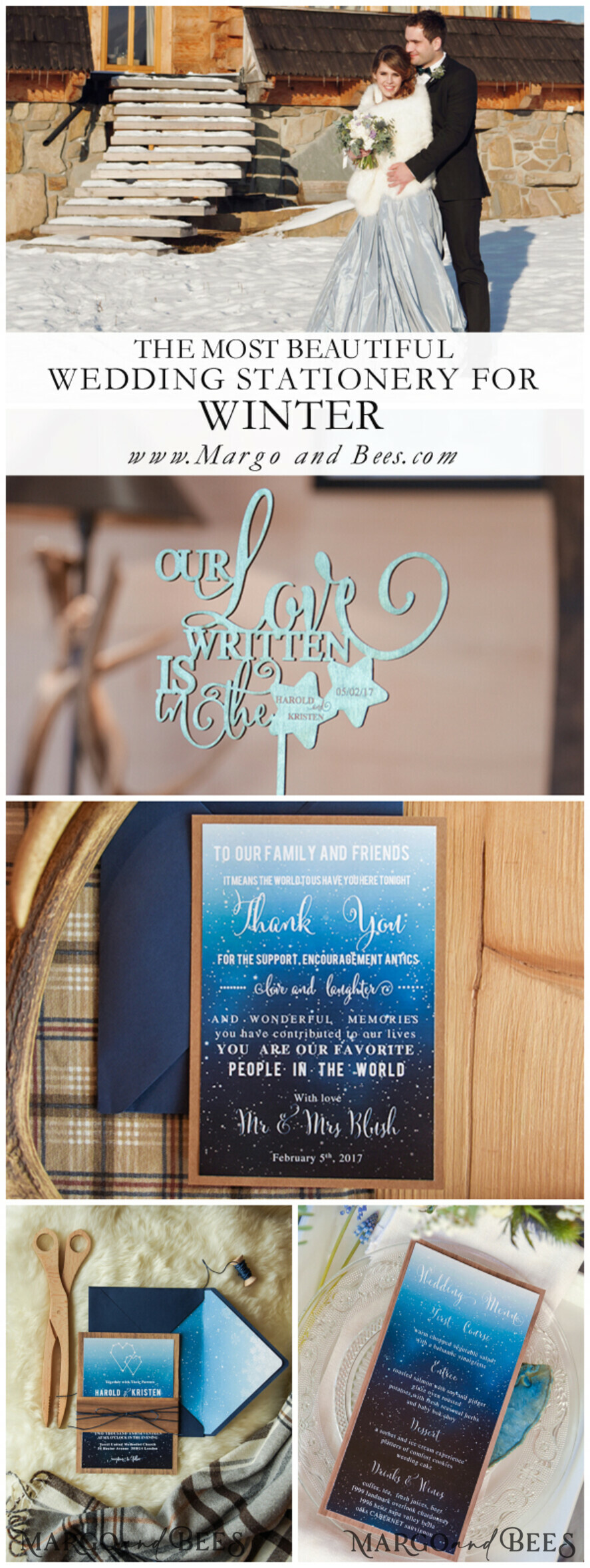 MENU & PROGRAMS rustic Elegant Royal Navy Wedding Menu, Bespoke Watercolor Dinner Menu, Winter Rustic Menu Card with Wooden Belly Band and Twine, Romantic Handmade Blue Menu Card