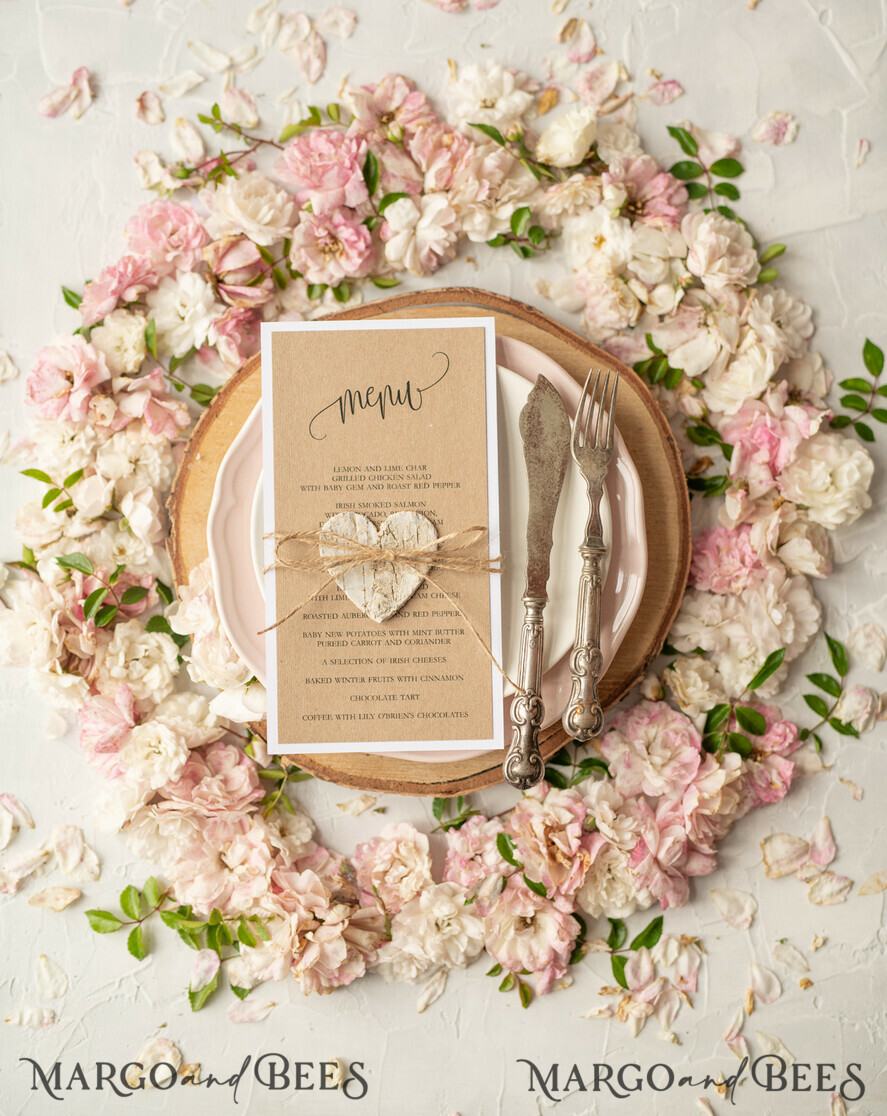 MENU & PROGRAMS rustic Rustic Wedding Menu with Twine, Barn Wedding Dinner Menu, Eco Romantic Personalized Cards with Wooden Heart, Kraft Wedding Menu, Simple Rustic Burlap Wedding Menu, Elegant Wedding Menu Cards
