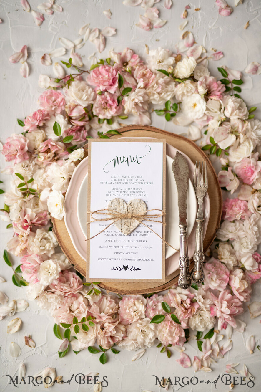 MENU & PROGRAMS rustic Rustic Wedding Menu with Twine, Barn Wedding Dinner Menu, Eco Romantic Personalized Cards with Wooden Heart, Kraft Wedding Menu, Simple Rustic Burlap Wedding Menu, Elegant White Wedding Menu Cards