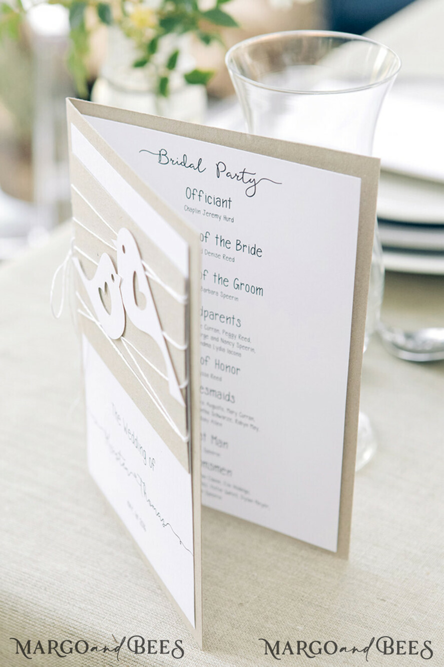 MENU & PROGRAMS rustic Rustic Birds wedding Program, Outdoor wedding Program card, Romantic Booklet Wedding Program, Eco Rustic Personalized Cards with Birds, Elegant Wedding Program