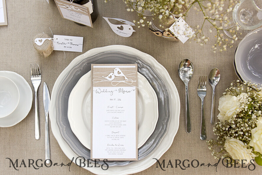 MENU & PROGRAMS rustic Rustic Birds wedding Menu, Outdoor wedding menu card, Romantic Wedding Menu, Barn Wedding Dinner Menu, Eco Romantic Personalized Cards with Birds, Kraft Wedding