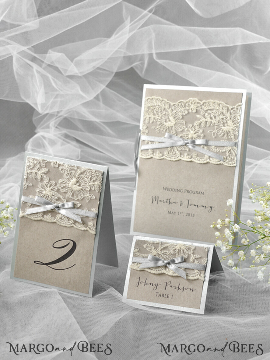 TABLE DECOR SIGNS Wood Eco Rustic Table numbers Romantic Wedding Table Numbers with Grey Ribbon, Vintage Lace Personalized Table Cards, Light Grey and Brown Shabby Chic Wedding Table Décor, Rustic Wedding Table Sign