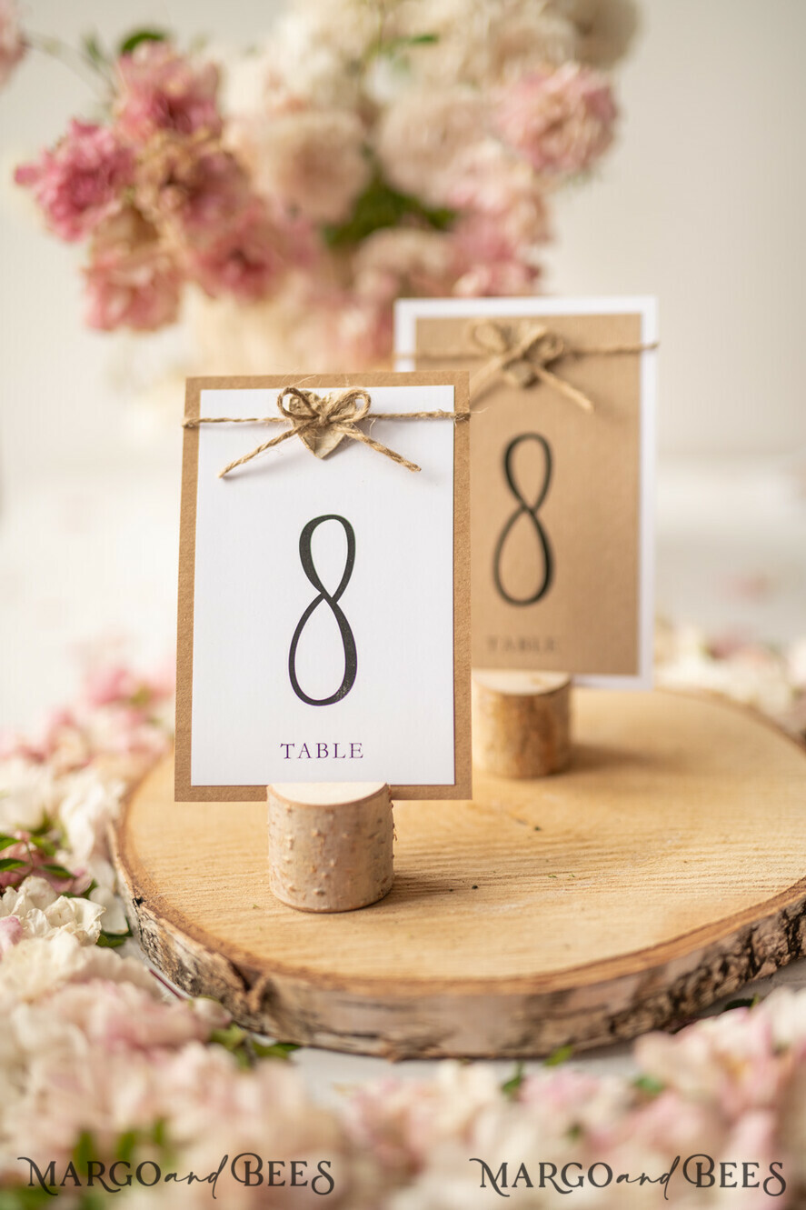 TABLE DECOR SIGNS Wood Eco Rustic Table numbers Vintage Eco Wedding Table Numbers, Rustic Birch Heart and Burlap Twine Wedding Table Cards, Bespoke Eco Paper Wedding Decor, Rustic Handmade Wedding Stationery