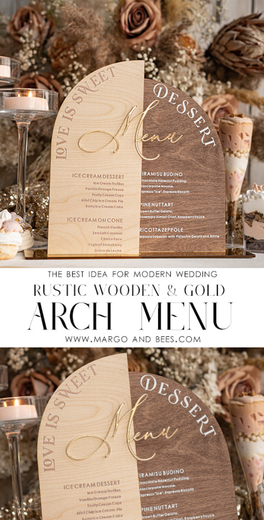 TABLE DECOR SIGNS Wood Eco Rustic Table numbers Acrylic Arch Dessert Menu, Ivory Frozen Acrylic gold Candy Bar Sign, Gold Plexi Table Dessert Menu Menu Combo Luxury Wedding Table Decor, Wedding Signage Golden