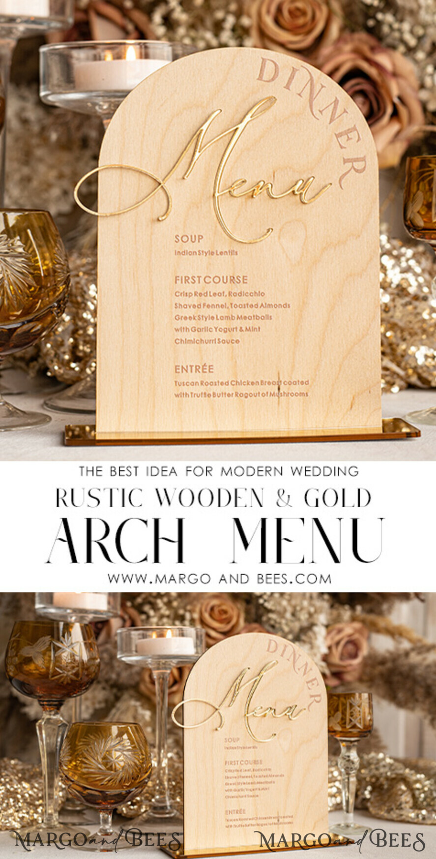 TABLE DECOR SIGNS Wood Eco Rustic Table numbers Rustic Wooden Arch Dinner menu, Wood & Acrylic gold Table Sign, Gold Barn Plexi Wedding Menu Combo Rustic Boho Wedding Table Decor, Wedding Signage Golden mirror table Menus