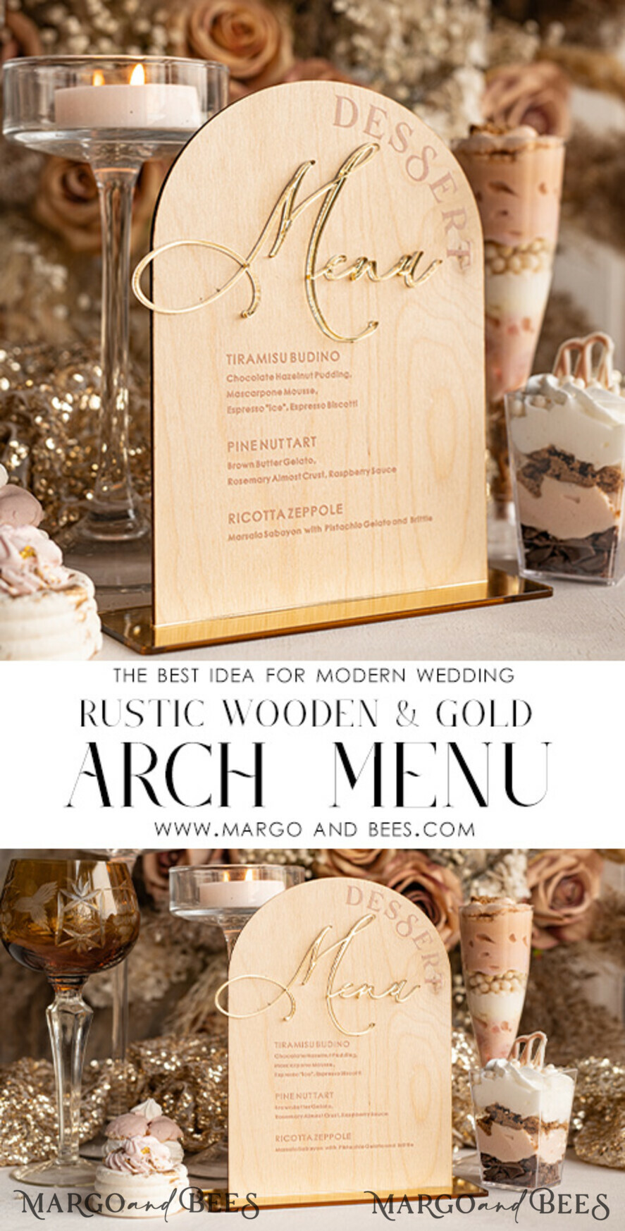 TABLE DECOR SIGNS Wood Eco Rustic Table numbers Rustic Wooden Arch Dessert Menu with Stand, Country Barn Wood Acrylic gold Candy Bar Sign, Natural Wood Gold Plexi Table Dessert Menu Wedding Table Decor, Wedding Signage Golden mirror and Wooden Candy Bar Menu