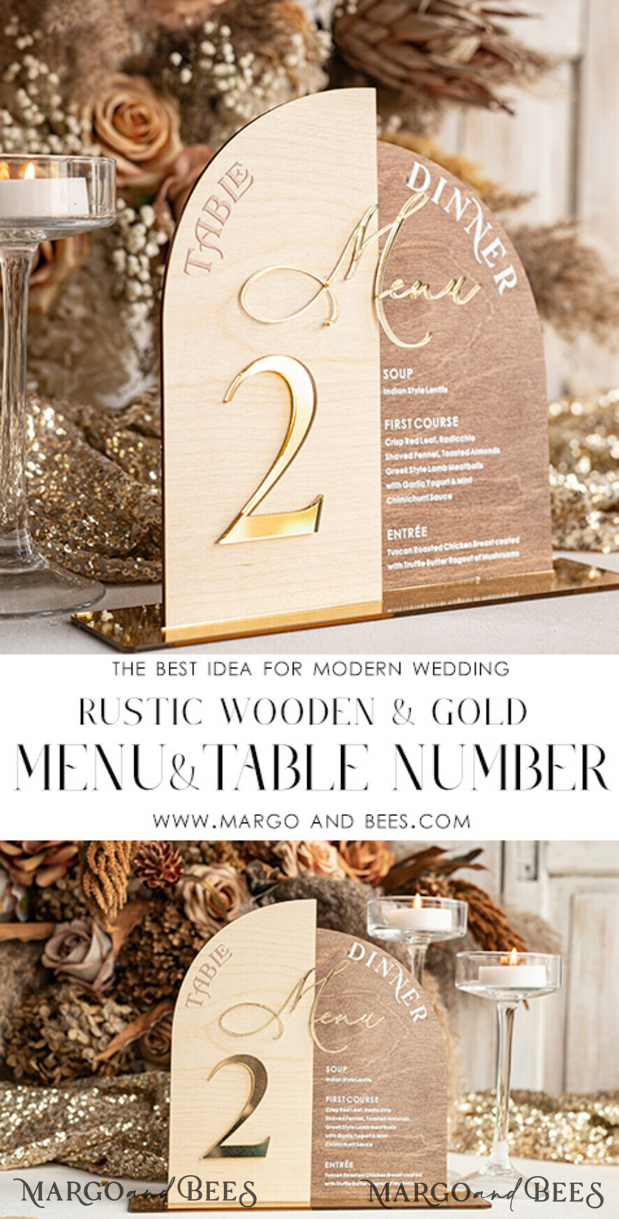 TABLE DECOR SIGNS Wood Eco Rustic Table numbers Rustic Wooden Arch Table Number & dinner menu Combo, Wood & Acrylic gold Sign, Gold Barn Plexi Table Numbers & Menu Combo Rustic Boho Wedding Table Decor, Wedding Signage Golden mirror table numbers & Menu