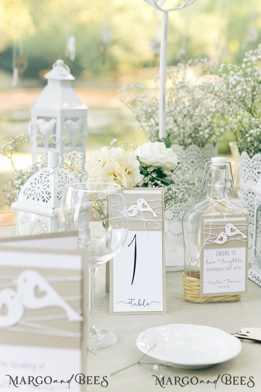 TABLE DECOR SIGNS Wood Eco Rustic Table numbers Rustic Birds Wedding Table numbers, Outdoor Wedding Table Cards, Romantic Wedding Table Décor, Barn Wedding Table Signs, Eco Romantic white twine Editable Cards