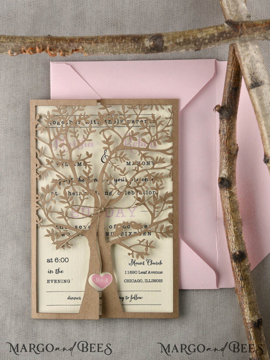 WEDDING INVITATIONS lasercut laser Cut Rustic Wedding Invitation Set, Rustic Wedding Invitations Tree, Rustical Laser Cut Tree Wedding Cards, tree of life invitation suite