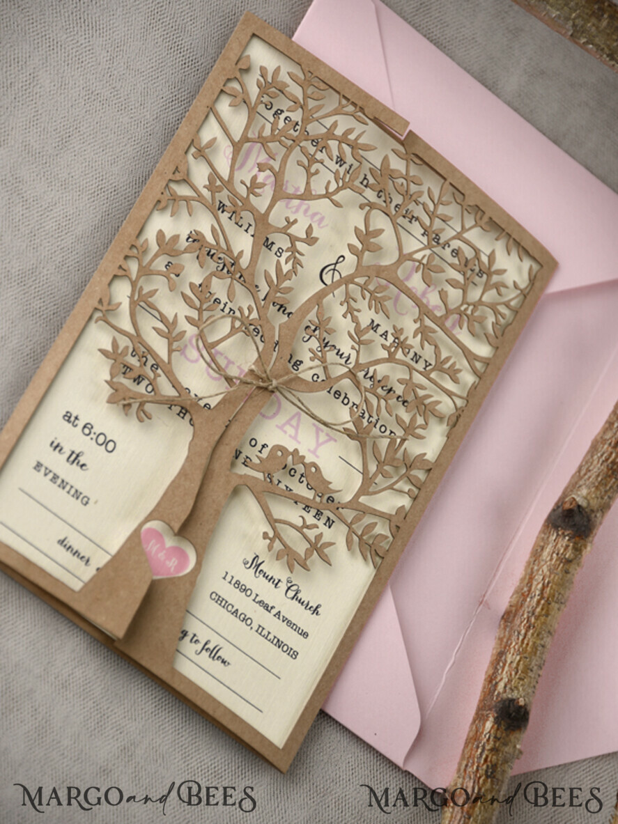 WEDDING INVITATIONS lasercut laser Cut Rustic Wedding Invitation Set, Rustic Wedding Invitations Tree, Rustical Laser Cut Tree Wedding Cards, tree of life invitation suite