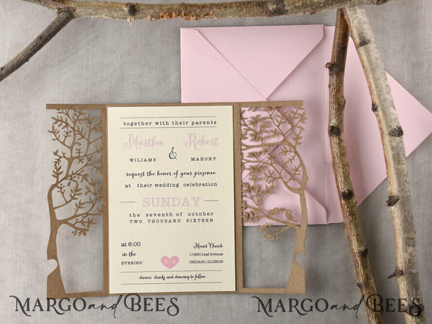 WEDDING INVITATIONS lasercut laser Cut Rustic Wedding Invitation Set, Rustic Wedding Invitations Tree, Rustical Laser Cut Tree Wedding Cards, tree of life invitation suite