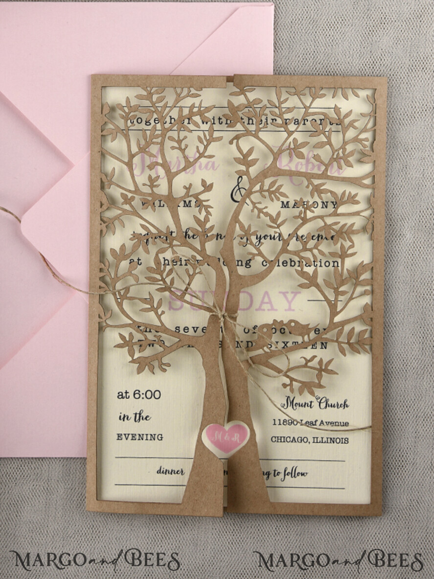 WEDDING INVITATIONS lasercut laser Cut Rustic Wedding Invitation Set, Rustic Wedding Invitations Tree, Rustical Laser Cut Tree Wedding Cards, tree of life invitation suite