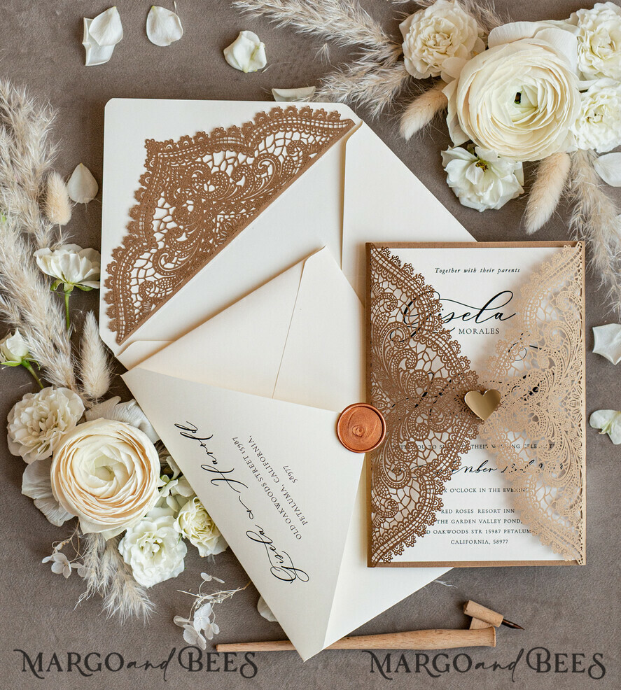 WEDDING INVITATIONS lasercut Elegant Wedding invitations suite, lace Rustic wedding invitation set, rustical wedding invites, eco rustic weding cards