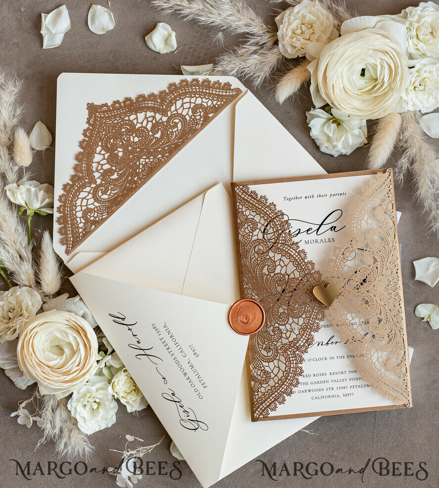 WEDDING INVITATIONS lasercut Elegant Wedding invitations suite, lace Rustic wedding invitation set, rustical wedding invites, eco rustic weding cards