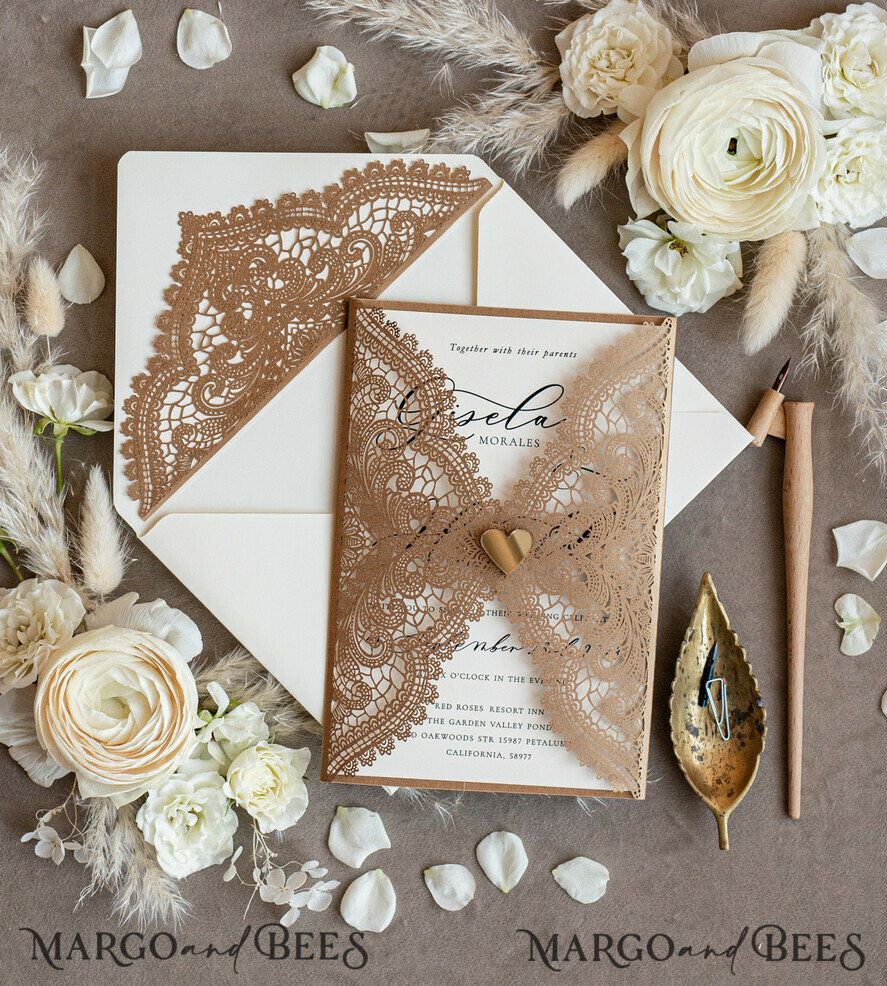 WEDDING INVITATIONS lasercut Elegant Wedding invitations suite, lace Rustic wedding invitation set, rustical wedding invites, eco rustic weding cards