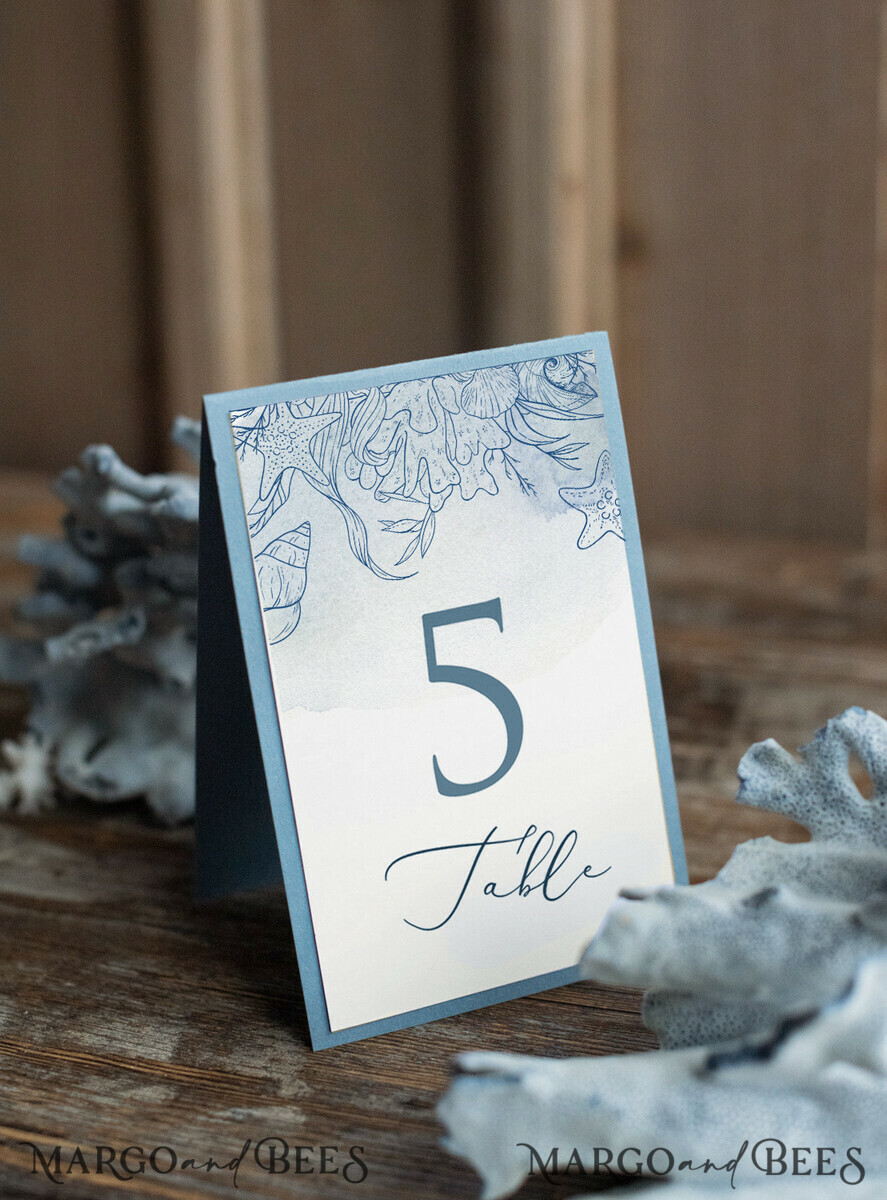 TABLE DECOR SIGNS beach Romantic Sea Ocean Wedding Table Numbers, Destination Ecru and Dusty Blue Table Numbers, Marine Table Cards, Dusty Blue Beach Wedding Table Décor, Editable Text