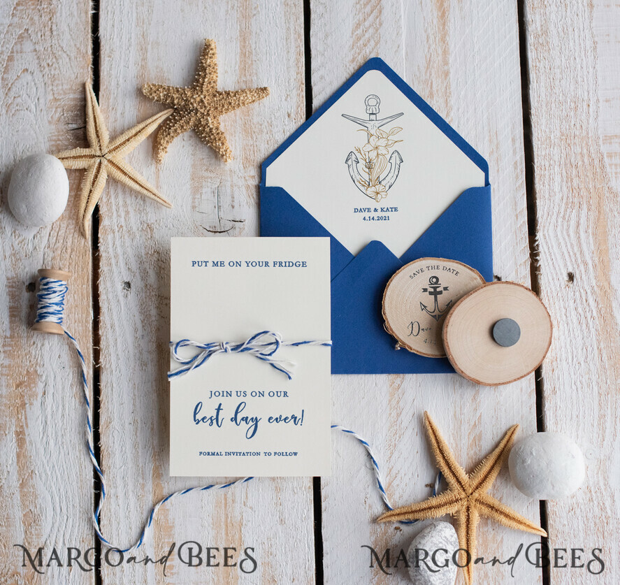 SAVE THE DATES beach travel magnets Personalised Beach Save the Date Magnets and Card, Travel Navy Wedding Save The Dates , Wedding Destination Save The Date Cards