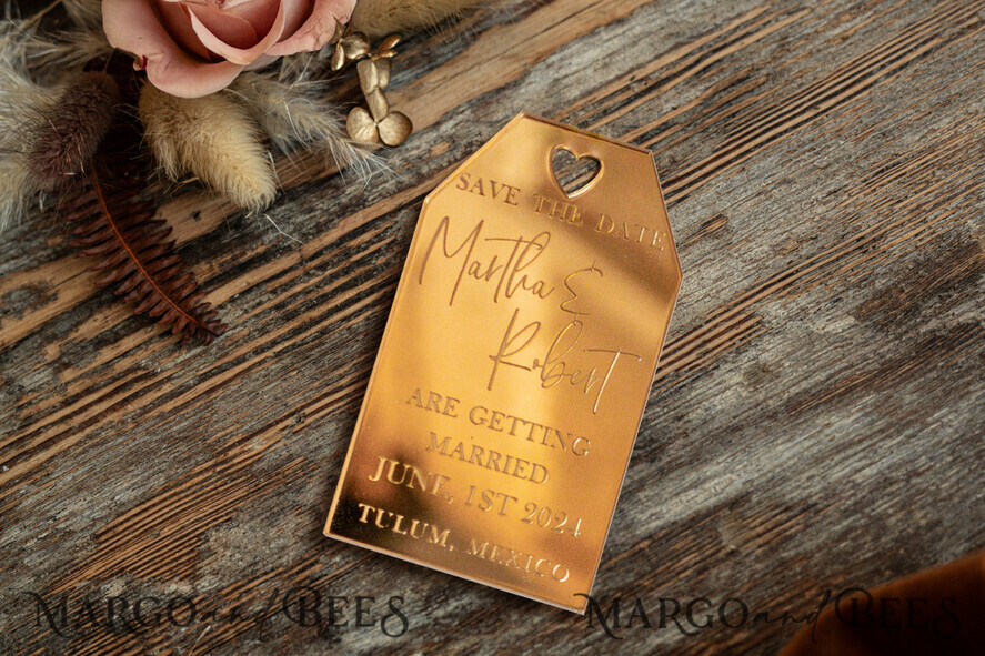 SAVE THE DATES beach travel magnets Personalised Travel Save the Date Acrylic Tag Magnet and Card, Gold Blush Pink Luggage Tag Wedding Save The Dates Acrylic Magnets, Save The Date Cards
