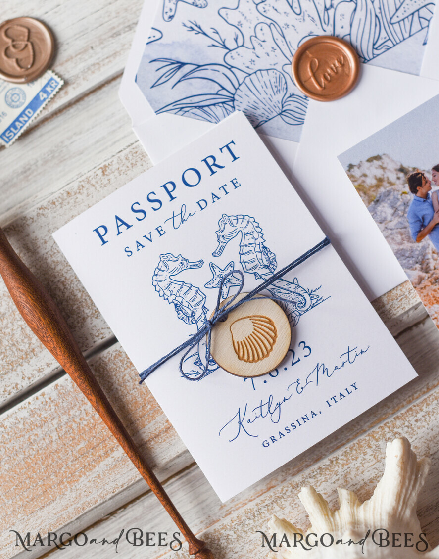 SAVE THE DATES beach travel magnets Personalised Passport Save the Date Card, Beach Wedding Save The Dates , Wedding Destination Save The Date Cards