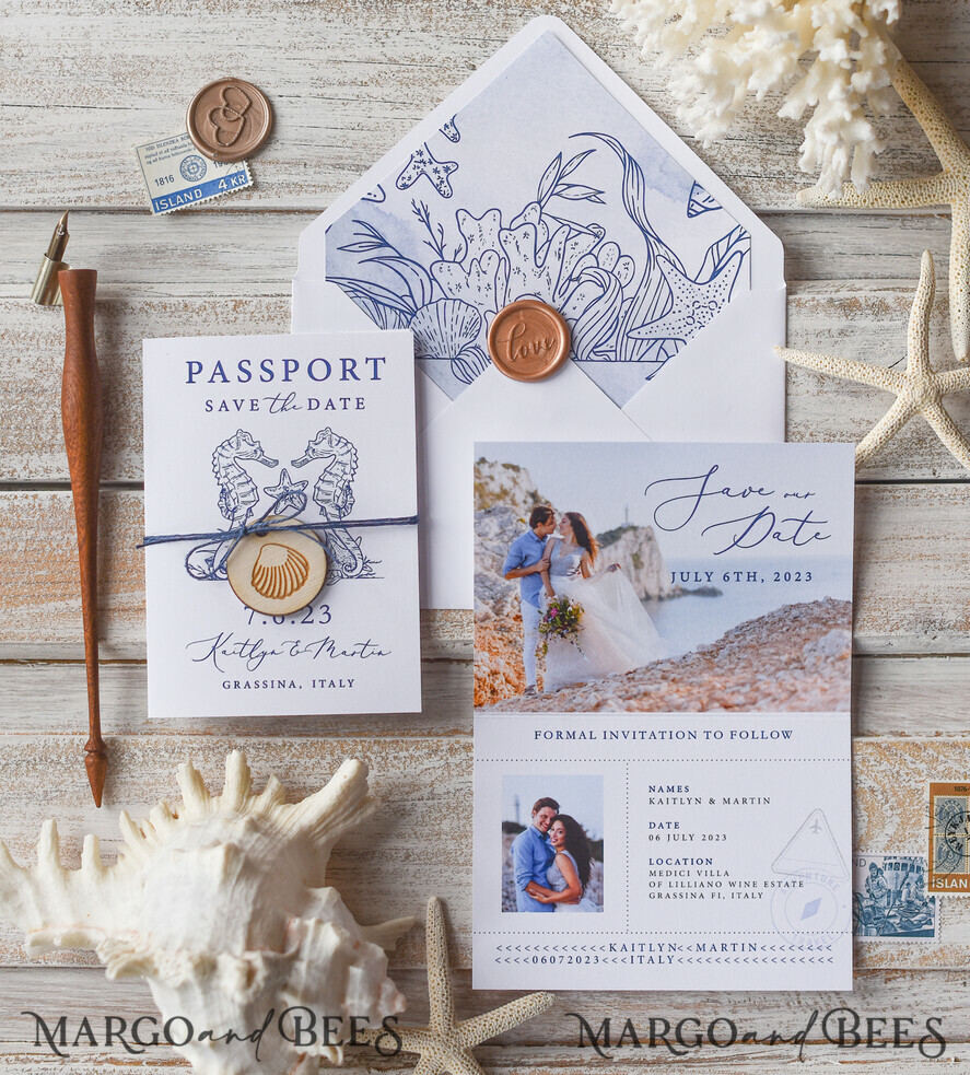 SAVE THE DATES beach travel magnets Personalised Passport Save the Date Card, Beach Wedding Save The Dates , Wedding Destination Save The Date Cards