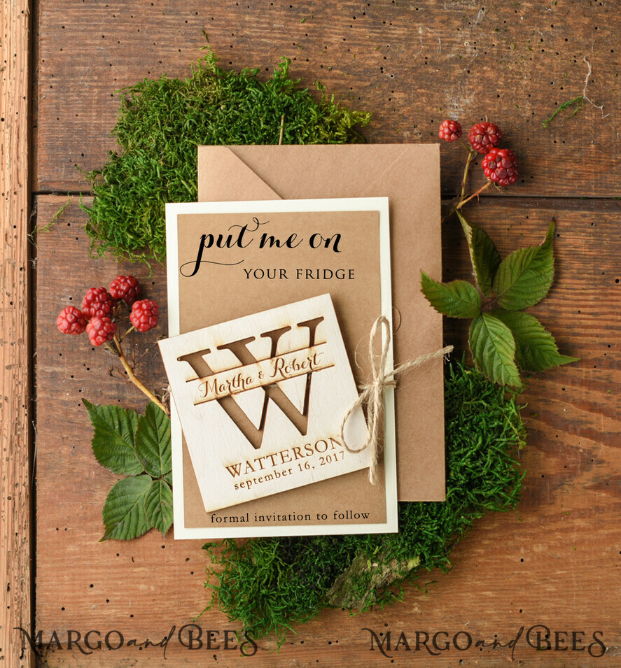 SAVE THE DATES rustic boho magnets Save the date personalized, Personalised Rustic Wooden Heart