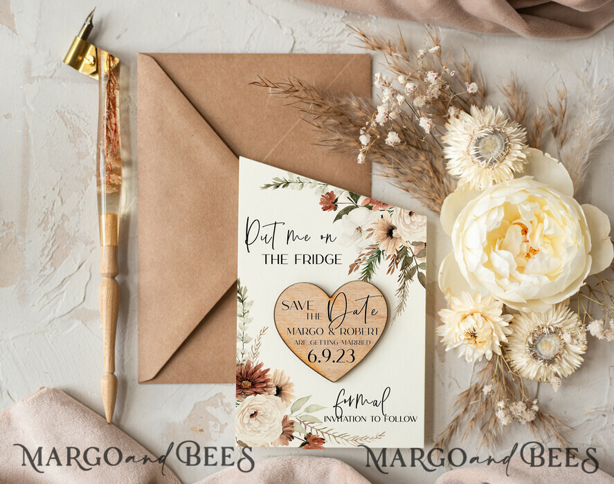 SAVE THE DATES rustic boho magnets Wedding Save The Date Card and Heart Magnet, Blush Pink Save Our Date Magnets, Boho save our dates Cards wooden Magnets Cards