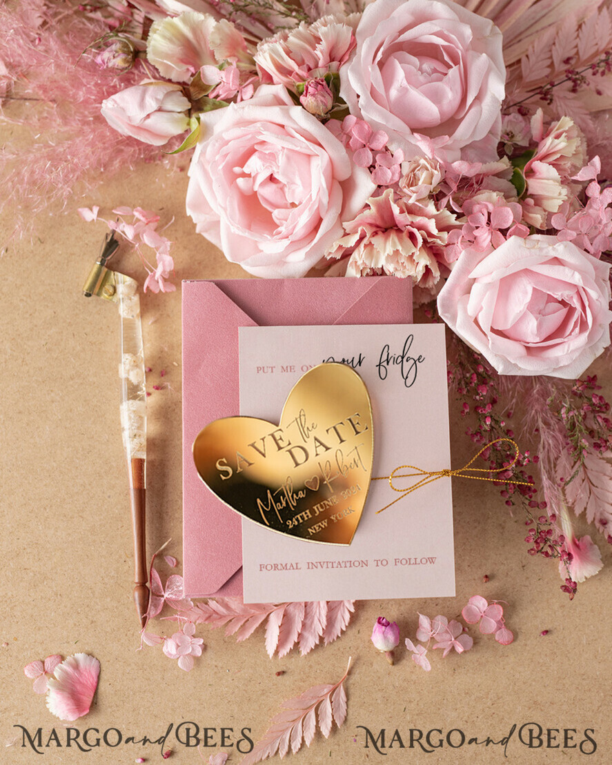 SAVE THE DATES rustic boho magnets Personalised Save the Date Hear Magnet and Card, Gold Elegant Wedding Save The Dates Acrylic Heart, Velvet Save The Date Cards