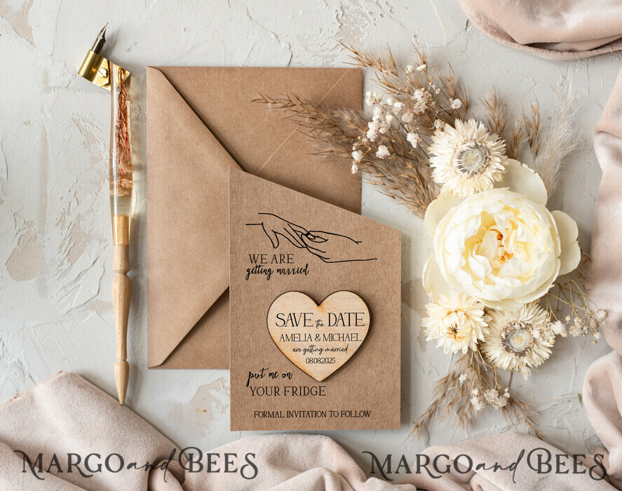 SAVE THE DATES rustic boho magnets Wedding Save The Date Card and Heart Magnet, Blush Pink Save Our Date Magnets, Boho save our dates Cards wooden Magnets Cards Romantic Pink Floral Wedding Save The Date Cards, Luxury Invites With Wooden Engraved Heart Magnet monoline Graphic,