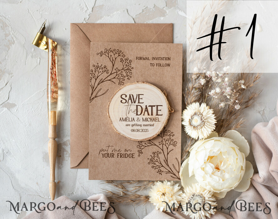 SAVE THE DATES rustic boho magnets Rustic Save The Date Magnet & Card Modern Craft Save Our Date Wood Magnets Boho save dates Cards wooden slice Magnets floral card