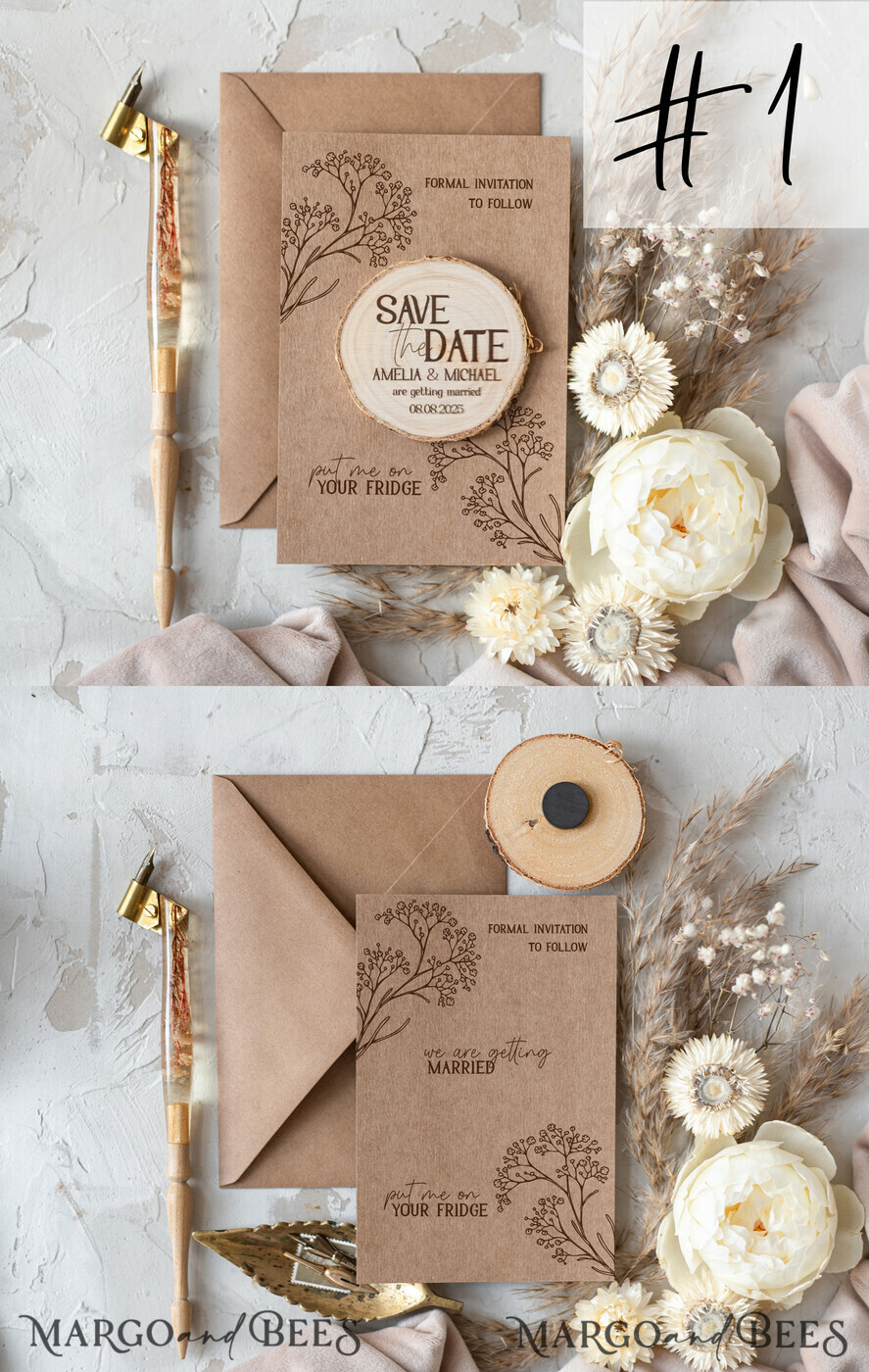 SAVE THE DATES rustic boho magnets Rustic Save The Date Magnet & Card Modern Craft Save Our Date Wood Magnets Boho save dates Cards wooden slice Magnets floral card