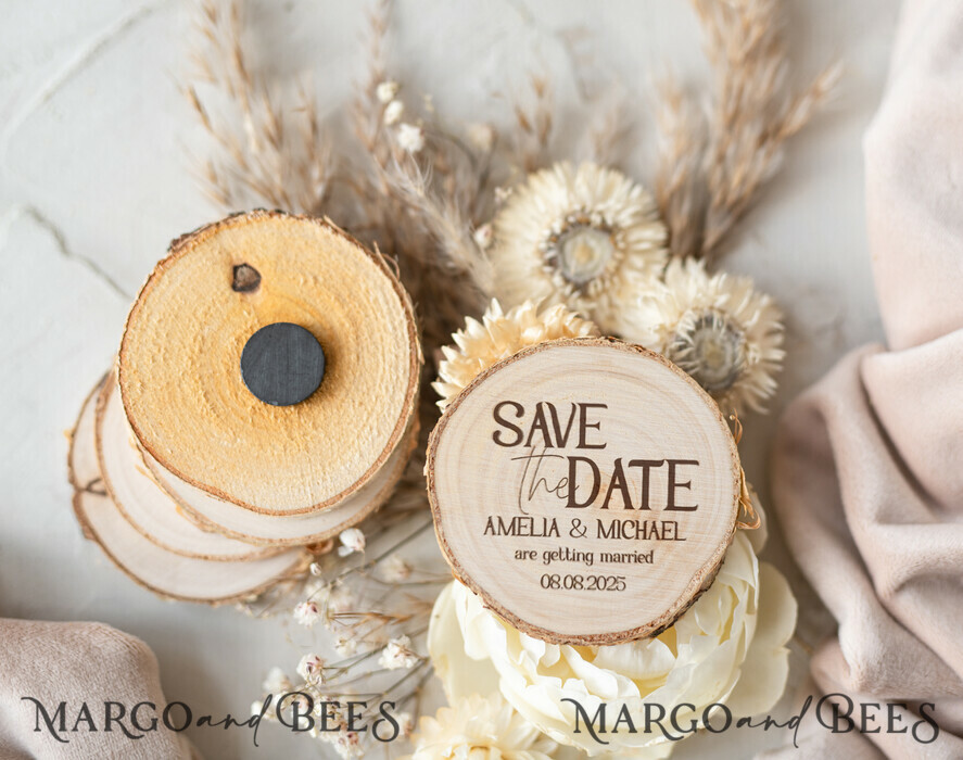 SAVE THE DATES rustic boho magnets Rustic Save The Date Magnet & Card Modern Craft Save Our Date Wood Magnets Boho save dates Cards wooden slice Magnets floral card