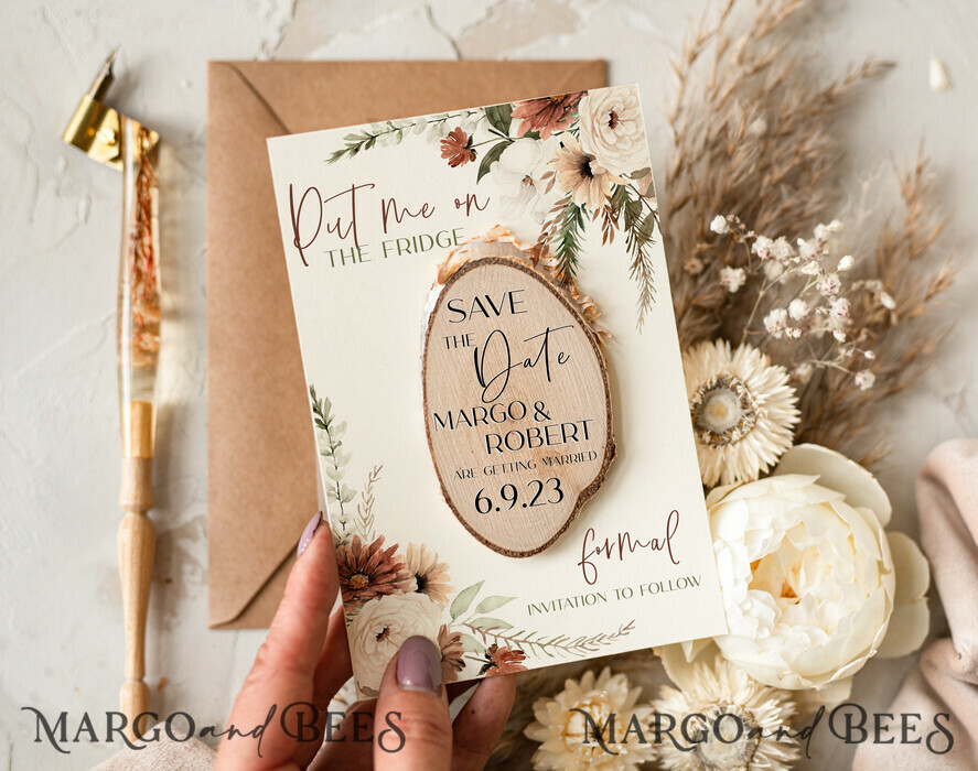 SAVE THE DATES rustic boho magnets Wedding Save The Date Card and wooden slice Magnet, craft Save Our Date wood slice Magnets, Boho save our dates Cards wooden Magnets Cards, boho wedding save the date cards and slice magnets