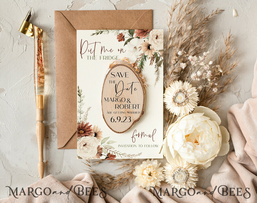 SAVE THE DATES rustic boho magnets Wedding Save The Date Card and wooden slice Magnet, craft Save Our Date wood slice Magnets, Boho save our dates Cards wooden Magnets Cards, boho wedding save the date cards and slice magnets
