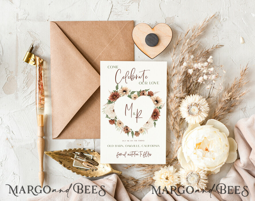 SAVE THE DATES rustic boho magnets Wedding Save The Date Card and Heart Magnet, Beige Ivory Save Our Date Magnets, Boho save our dates Cards wooden Magnets Cards