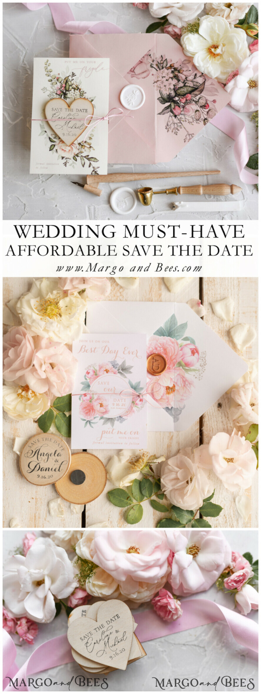 SAVE THE DATES rustic boho magnets Handmade Save the Date magnets cards Wedding Save The Date Card and Heart Magnet, Blush Pink Save Our Date Wood Magnets