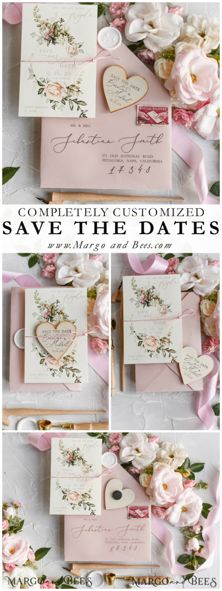SAVE THE DATES rustic boho magnets Handmade Save the Date magnets cards Wedding Save The Date Card and Heart Magnet, Blush Pink Save Our Date Wood Magnets