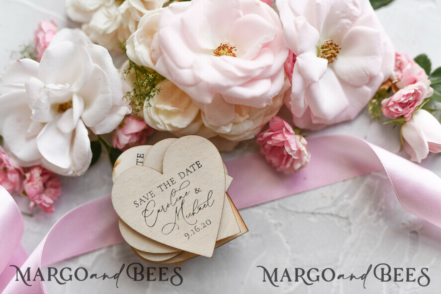 SAVE THE DATES rustic boho magnets Handmade Save the Date magnets cards Wedding Save The Date Card and Heart Magnet, Blush Pink Save Our Date Wood Magnets