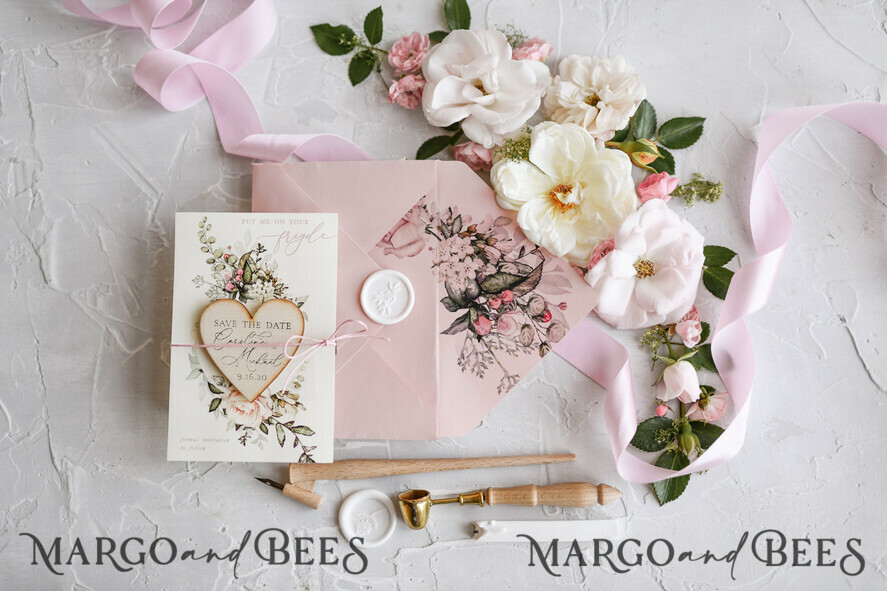 SAVE THE DATES rustic boho magnets Handmade Save the Date magnets cards Wedding Save The Date Card and Heart Magnet, Blush Pink Save Our Date Wood Magnets