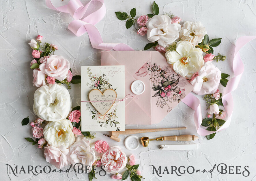 SAVE THE DATES rustic boho magnets Handmade Save the Date magnets cards Wedding Save The Date Card and Heart Magnet, Blush Pink Save Our Date Wood Magnets