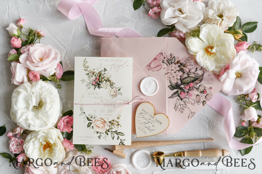SAVE THE DATES rustic boho magnets Handmade Save the Date magnets cards Wedding Save The Date Card and Heart Magnet, Blush Pink Save Our Date Wood Magnets
