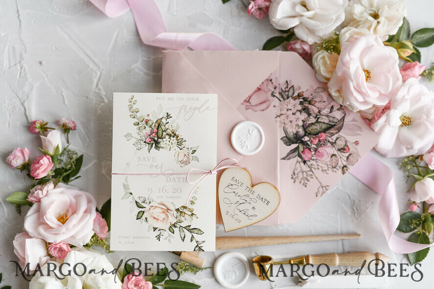 SAVE THE DATES rustic boho magnets Handmade Save the Date magnets cards Wedding Save The Date Card and Heart Magnet, Blush Pink Save Our Date Wood Magnets